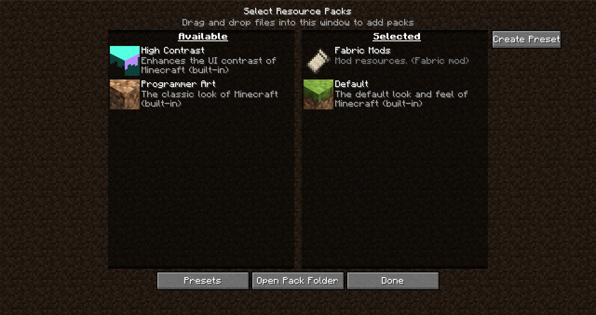 Pack Presets