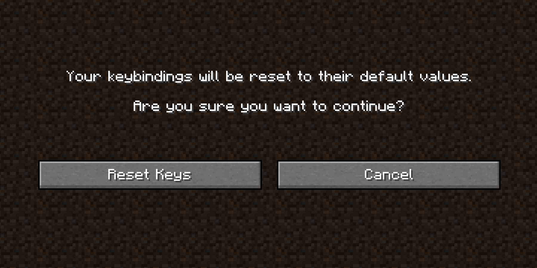 Reset Keys Confirmation Screen