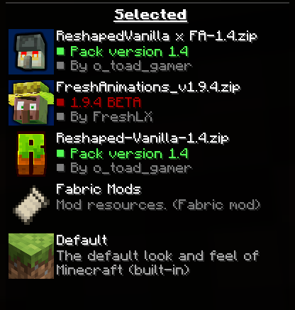 Reshaped Vanilla x Fresh Animations (Curseforge)